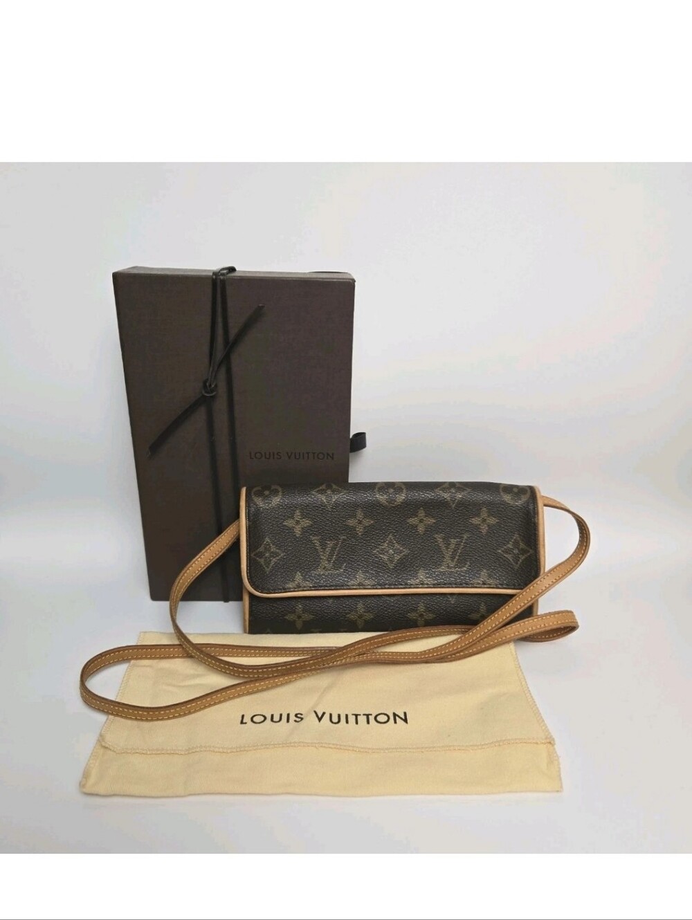 Vintage Louis Vuitton Monogram Pochette Twin PM Crossbody Clutch Bag Box Dustbag